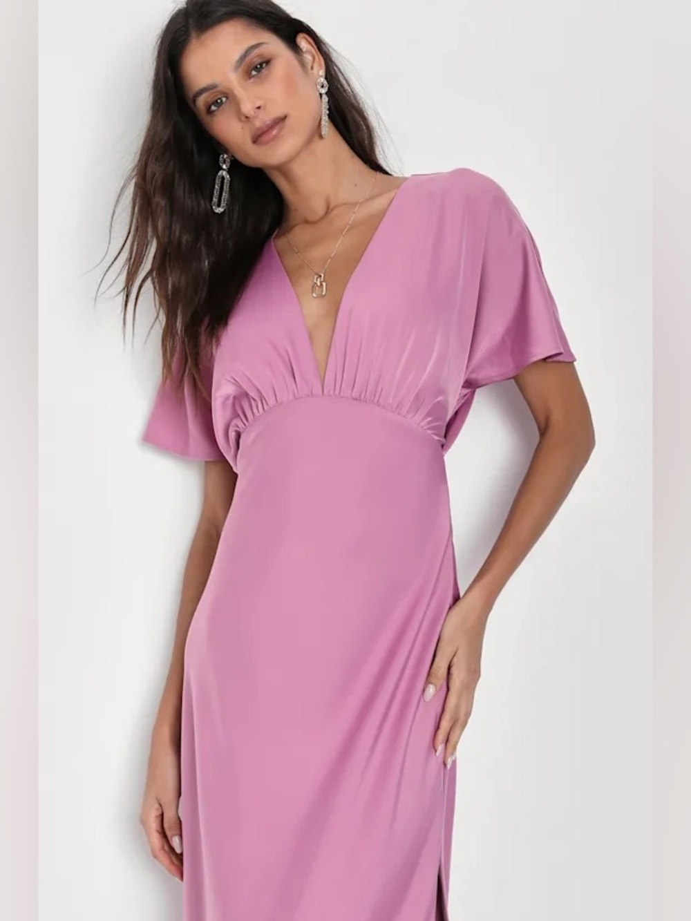 Lulu's Dusty Rose V-Neck Maxi Dress - Picture 3 of 6